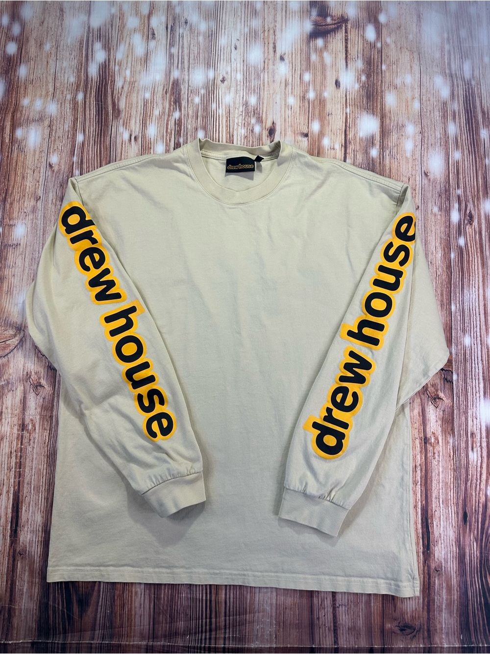 Drew House Men's Long Sleeve Logo Tee in Cream Size Large